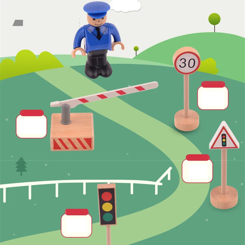 16Pcs/Set Traffic Road Sign Light Lamp Block Brick City Street View Speed Limit Indicator Kids Cognitive Educational Car Toy