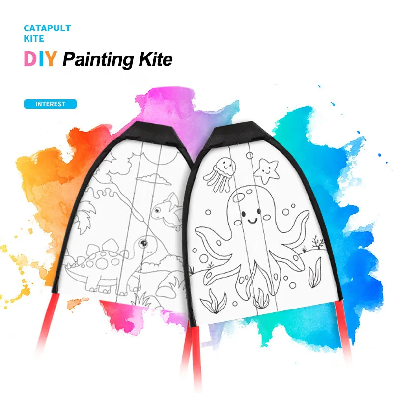 Children Catapult Kite Outdoor Elastic Gliding Mini DIY Painting Flying Thumb Rubber Band Color Kite Kid 2025 new Sports Toys