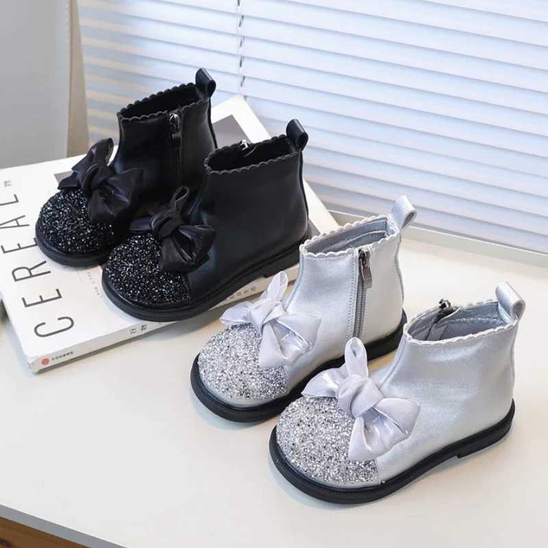 Girls ankle boots Korean Sle sequined childrens princess boots butterfly bow Versatile childrens tight short boots Spring and Autumn fashion M241102