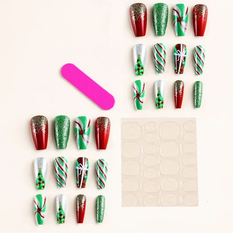 24 detachable Christmas n fake nails with glue full cover ballet snowflakes Christmas candy gifts fake nail press 241031