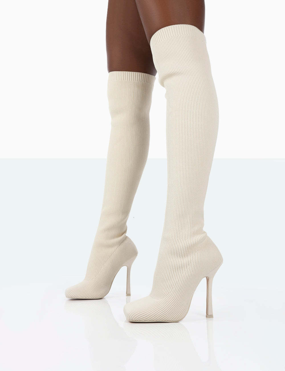 Autumn And Winter New High Heels Over Knee Long Flyknit Elastic Wool Sleeve Square Head Boots Large Size Women's Shoes