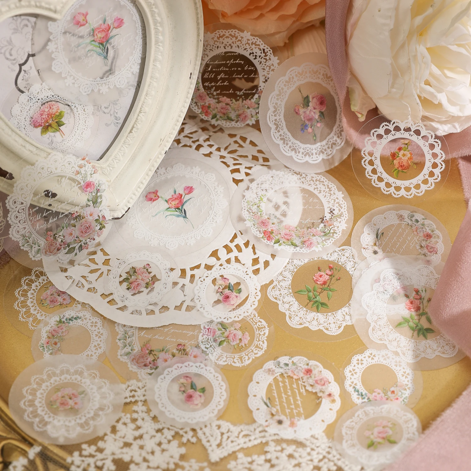 2025 Jounamm 30pcs/pack PET Transparent Lace Stickers DIY Scrapbooking Collage Stationery Decor Junk Journal Creative new Aesth Stickers