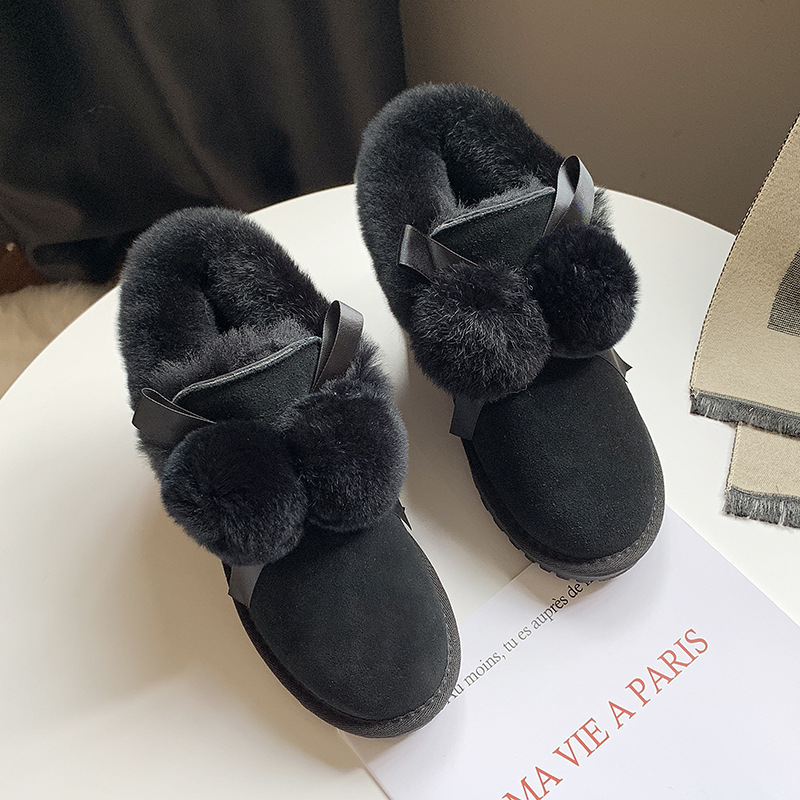 Winter new warm snow boots women short hair ball plus veet bean non-slip bread burst cotton shoes