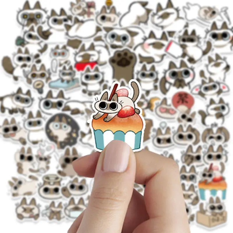 100Pcs/Set Siamese Cat new Bean Puree Graffiti DIY Lage 2025 Laptop Skateboard Phone Decal Sticker Toys