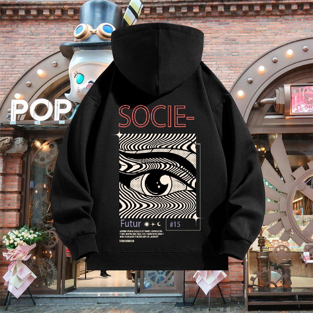 Fashion Casual Hooded Sweatshirt Long Sleeve Drawstring Comfortable Men Clothes Hoodie Skull Tops Hoody Street wear Hip Hop Thick Fleece