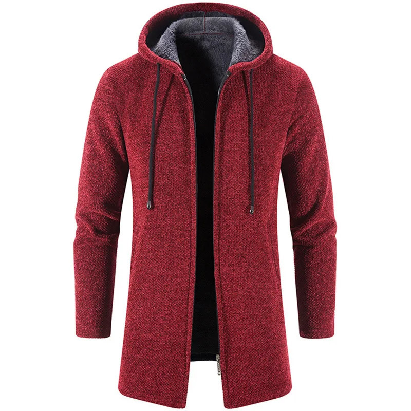2023 Winter Fleece Cardigan Men Thick Hooded Long Sweaterscoat Male Warm Knitted Sweater Jackets Causal Outwear Windbreaker 241024