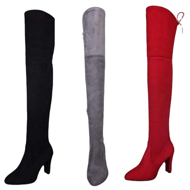 2021 Autumn/Winter New Large Over Knee High Heels Long Women's Shoes Elastic Suede Fashion Boots 43