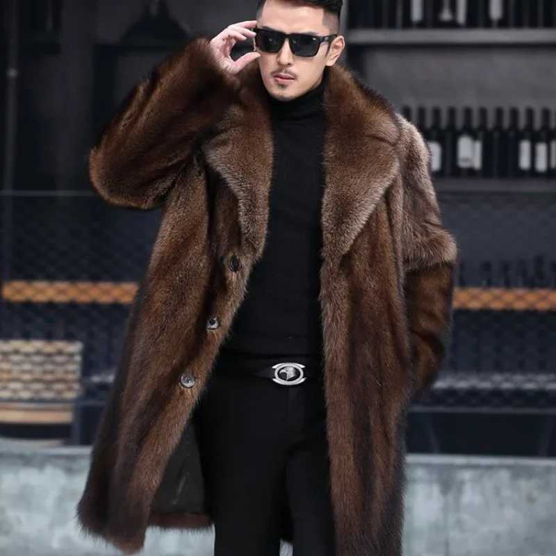 New Model 2023 Mens Long Fur Fashion Coat Winter Warm Mink Coat Fat Jacket Loose Soft and Comfortable Casual WindbreakerXJ241102