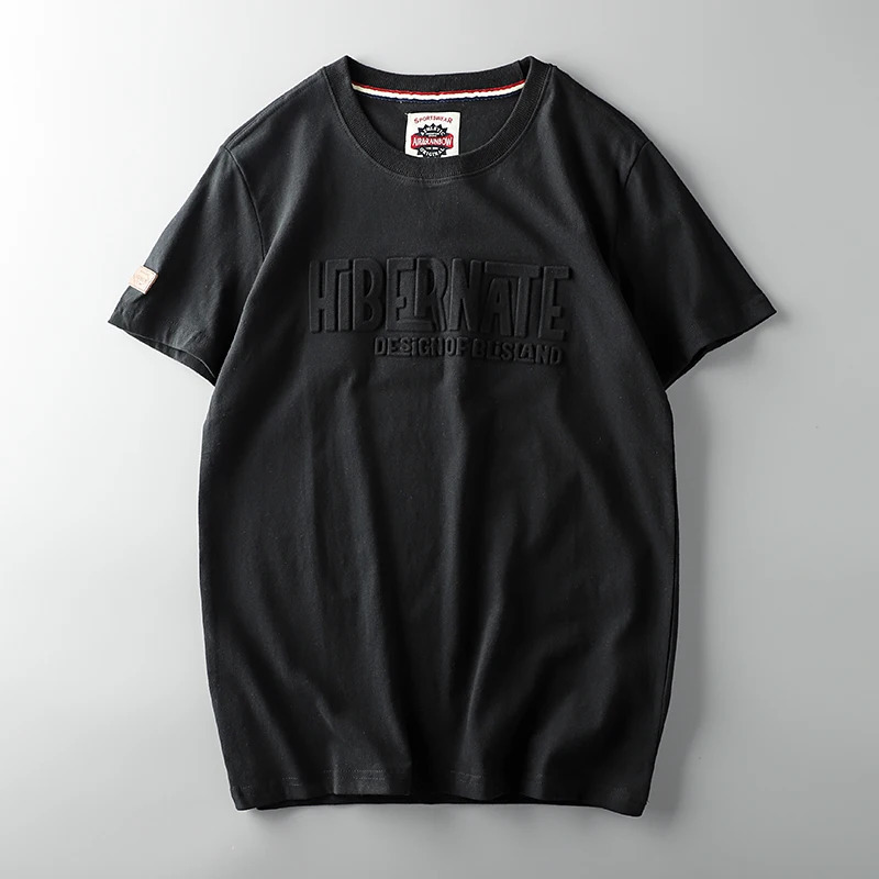 Summer American Retro Shortsleeved Oneck 3D Letter Printed Tshirt Mens Fashion Simple 100 Cotton Washed Casual Sport Tops 240315