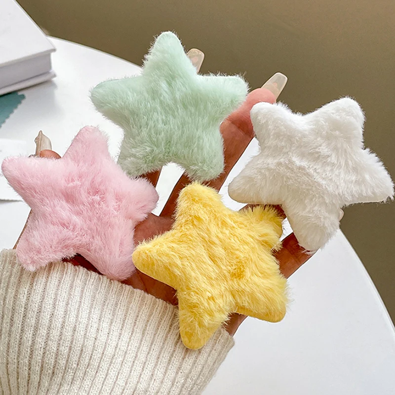 Girls Sweet Fluffy Star Hairpins new Ornament Children Kids Plush Star Hair Clip Barrettes BB Clip Side Bang 2025 Clips Hair Accessories