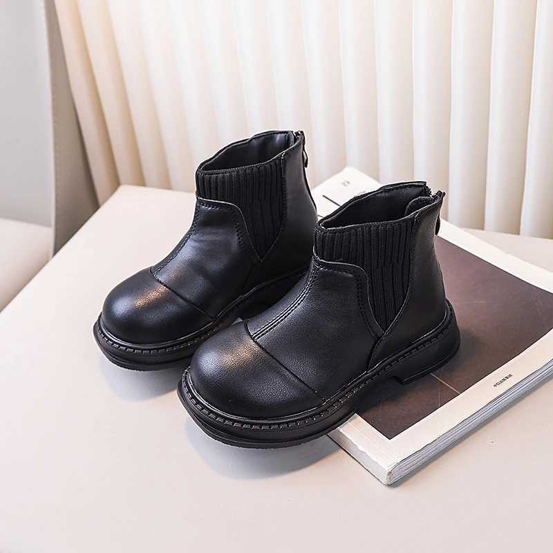Childrens ankle boots solid color Versatile boys and girls short boots with back zipper new childrens leather boots UK sled M241102