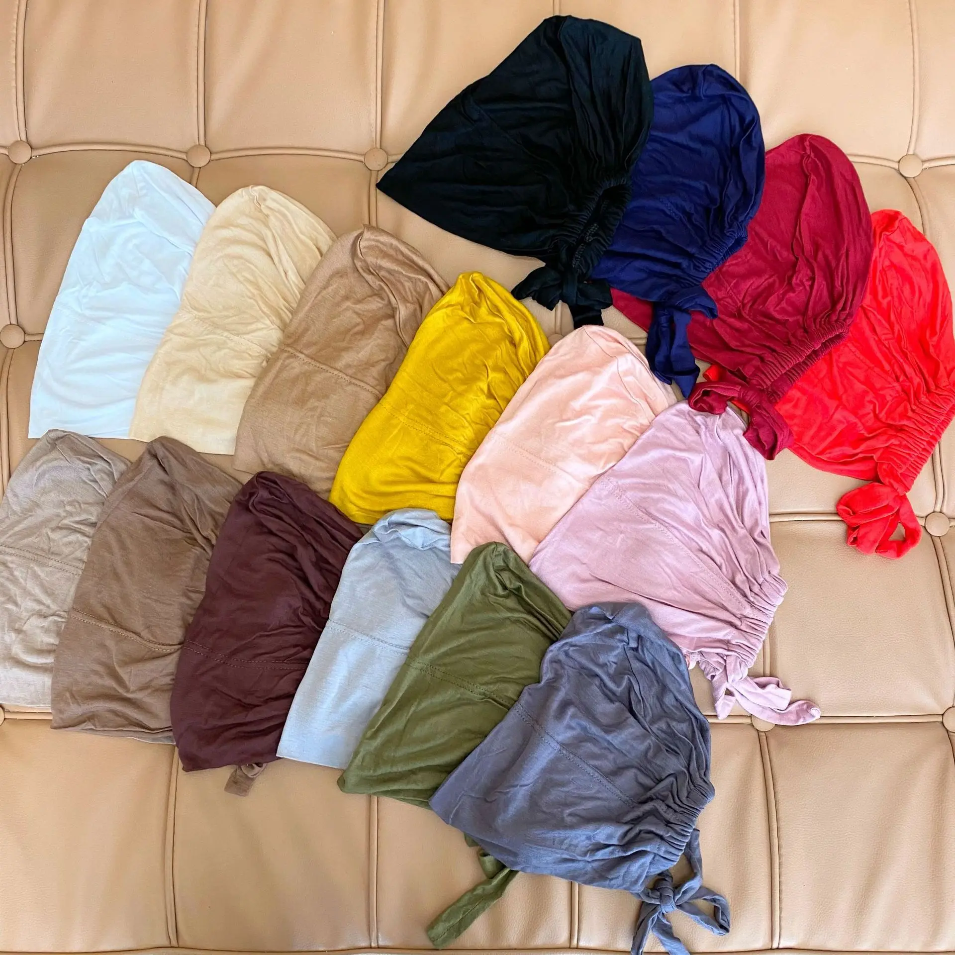 Elasticity Tie Jersey Women's Inner Cap Muslim Hijab Bottom Bonnet Soft Turban Plain new Colour 2025 Islamic Headwear Free Size