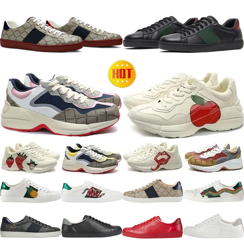 Designer Sneaker Rhyton Chaussures décontractées homme cuir imprimé Chunky Trainer Ace Bee serpent mode hommes femmes plateforme baskets rouges t