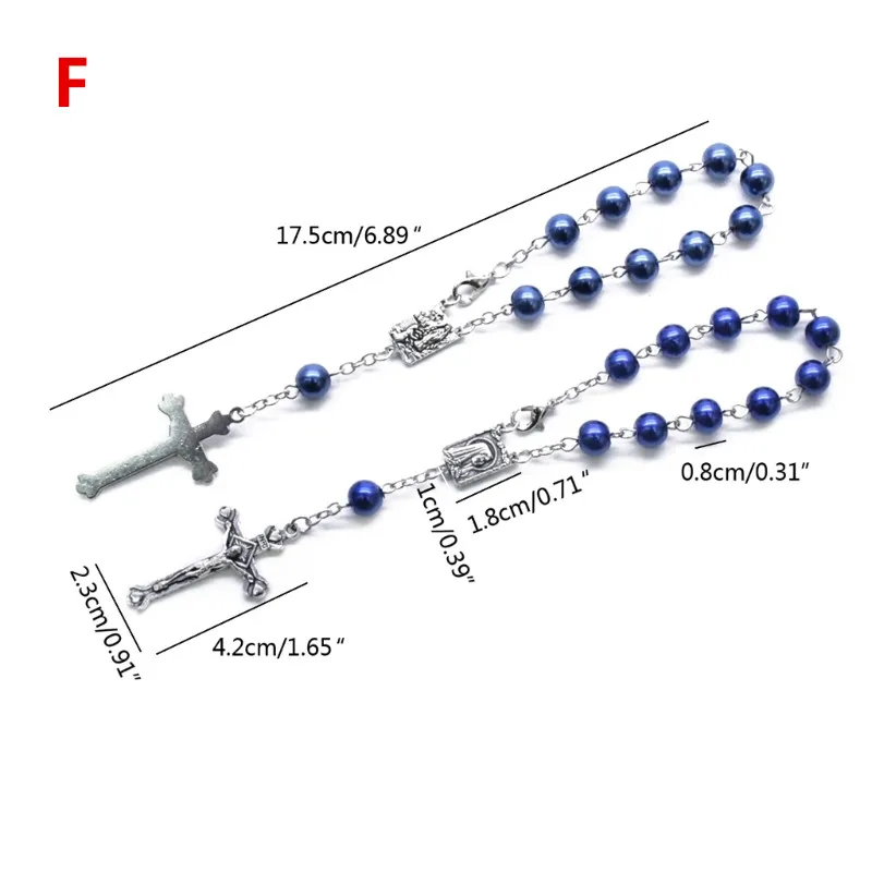 Catholic new for Cross Finger Chain Mini Rosary 2025 Finger Baptism Rosaries Faux Pearls Bracelet for Baptism Christening