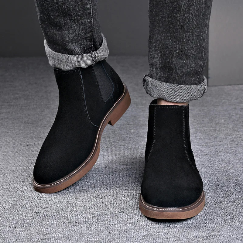 Mens Chelsea boots British suede autumn and winter denim plush mens boots snow boots 241031