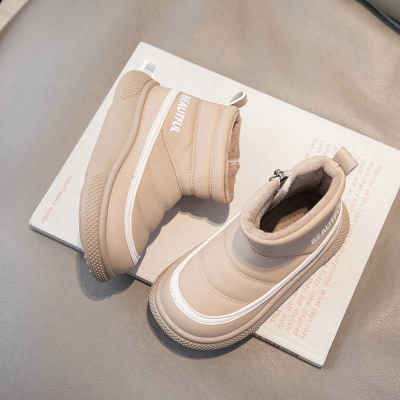 Childrens Fashion Womens Leather Shoes Boys Short Boots Side Zipper Childrens Neutral Cotton Shoes Color Matching Soft and Warm Platform M241102