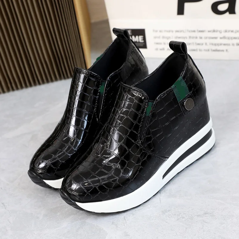 Women's Wedge Sneakers Hidden new Heel Platform Wedge Shoes Hidden Wedgie Sneakers 2025 Women Pu Leather Loafers Casual Shoes