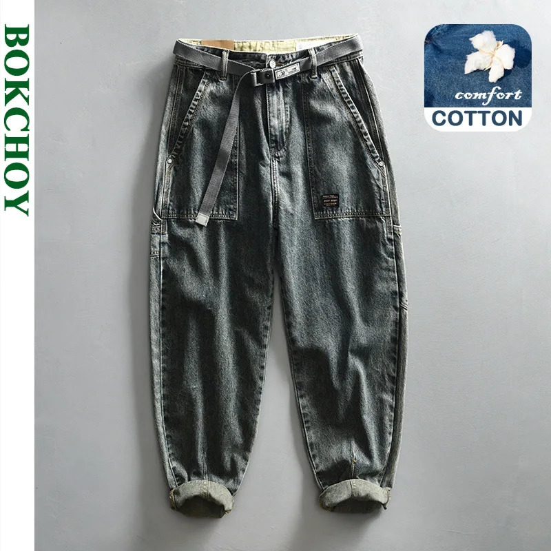 2024 Spring Vintage Tapered Straight Jeans for Men Clothing Cargo Soft Cotton Casual Streetwear Men Pants KK1035 241024