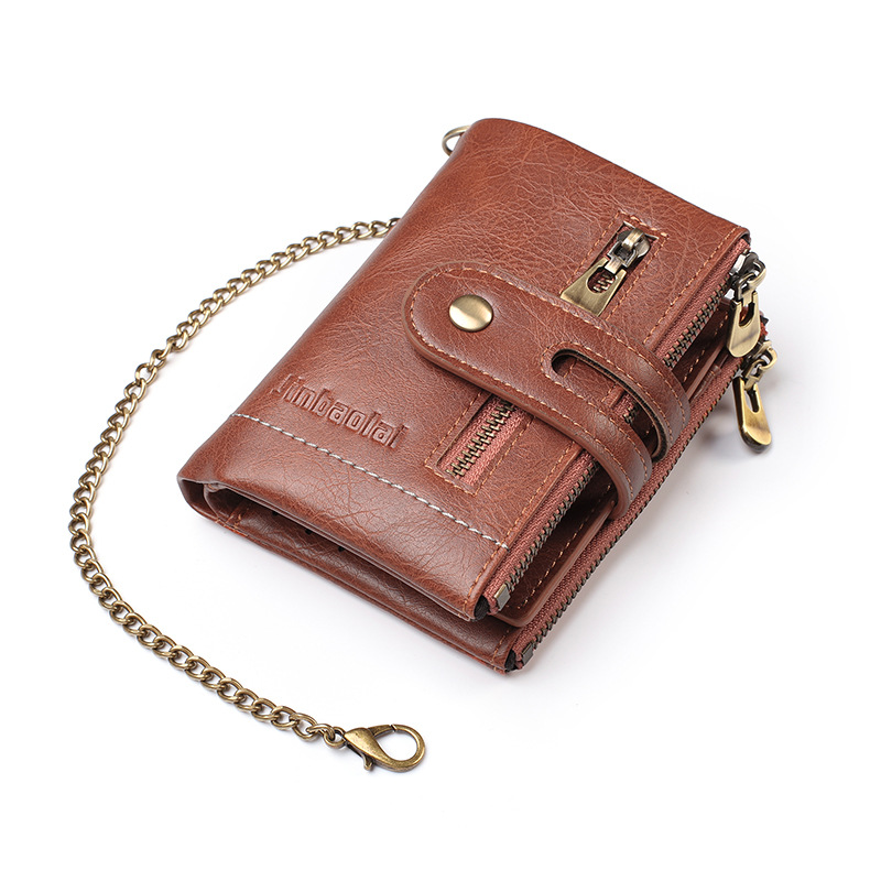 100% Genuine Leather Men Wallet Coin Purse Small Mini Card Holder Chain PORTFOLIO Portomonee Male Walet Pocket
