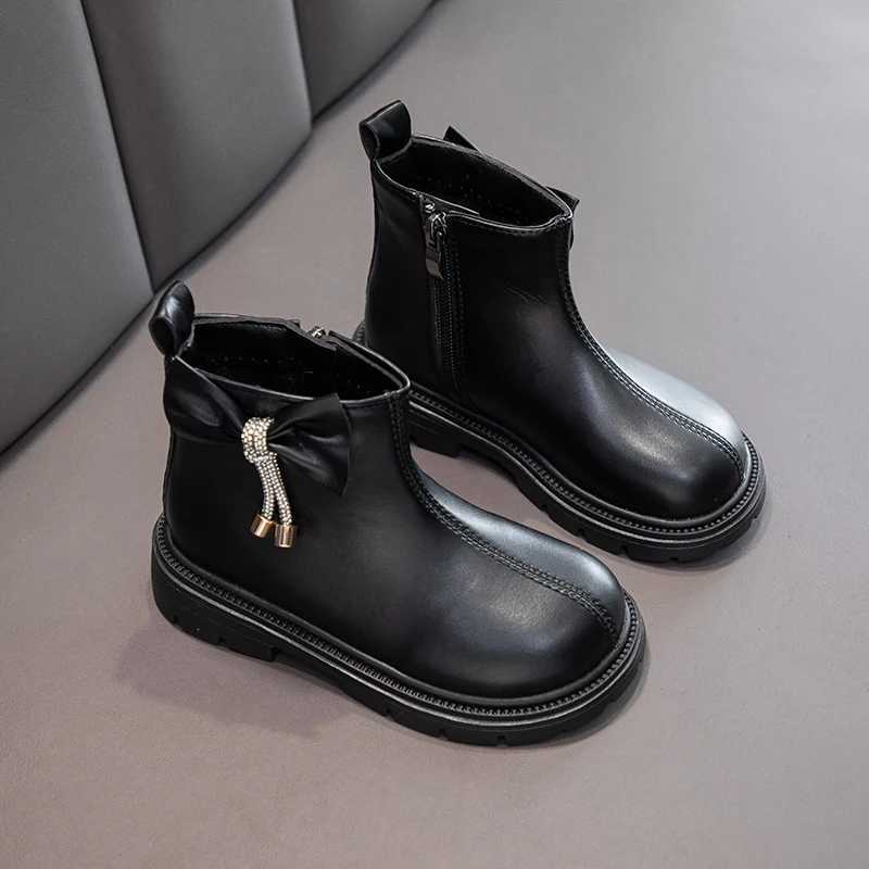 Girls ankle boots and sweet bow childrens princess boots solid color Versatile autumn new girls short boots thick soft sole M241102