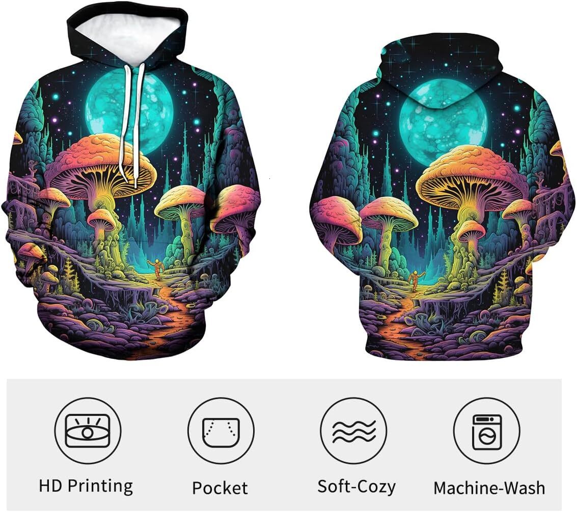 Hoodie for Mens Womens Mens Coloful 3D Printed Starry Sky Hoodies Novelty Jungle giant mushroom Star Sweatshirt Graphic Hoodies sweatshirt Pullover Lo