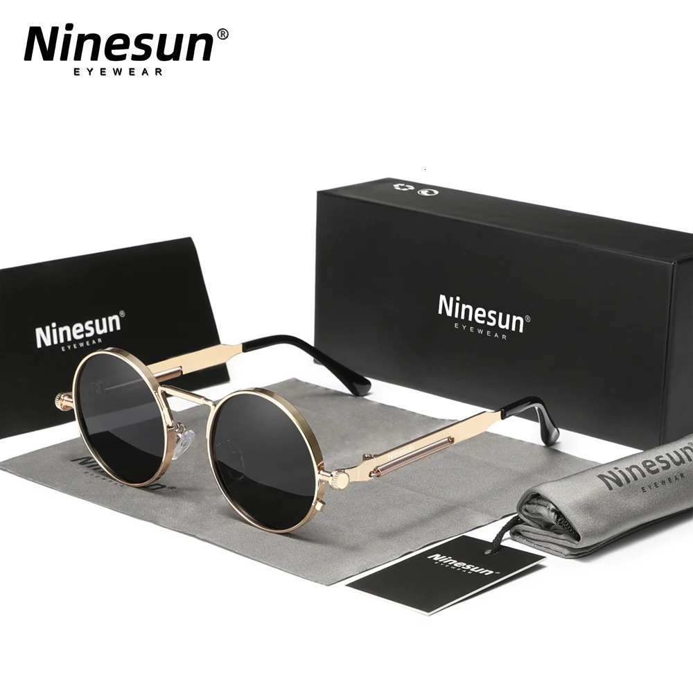 Ninesun Pochromic Gothic Steampunk Sunglasses Polarized Retro Round Mens Metal Frame Sunglasses 241031