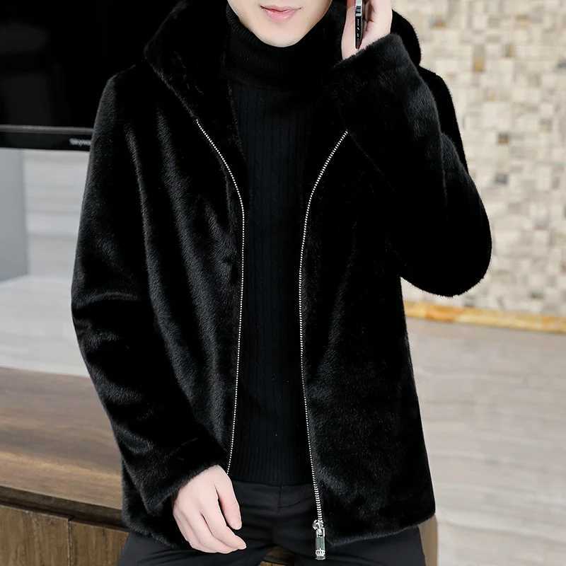 High Quality 2024 Autumn Winter Mens Thicken Fur Fleece Jackets Casual Warm Plush Coat Outwear Black Color Zipper Windproof TopXJ241102
