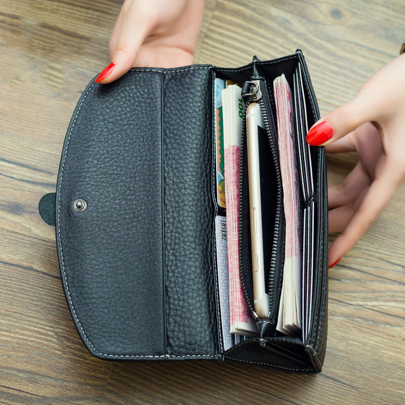 New Long Women Wallets Real Leather Purse Simple Luxury Envelope Wallet Clutch Female Excellent Cowhide Billfold Birthday Gift
