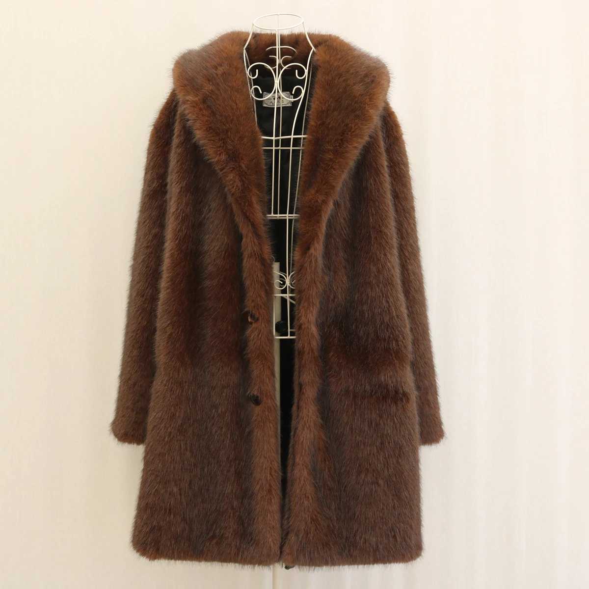 Mens fur coat faux wool coat winter warm long leather clothing large size fashion casualXJ241102