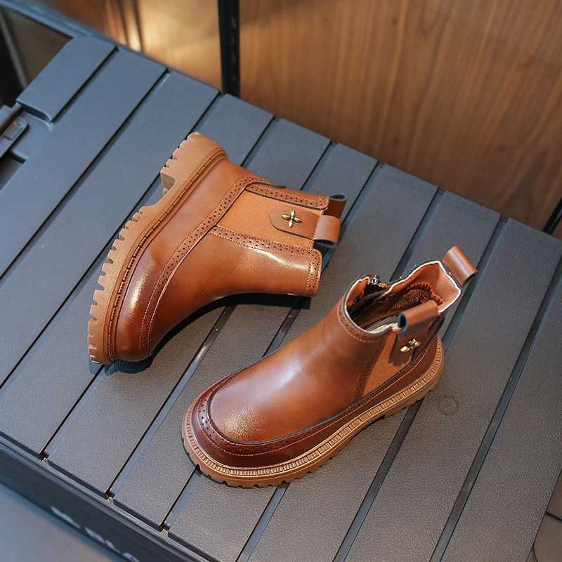 Fashion Kids Girls Short Boots Versatile Retro French Sle Solid Color Children Chelsea Boots Drop Shipping Classic Simple M241102
