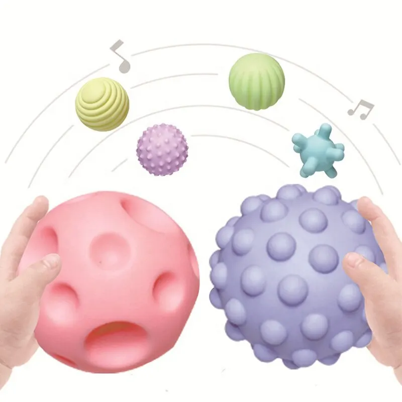 4PCS Set Soft Rubber Multi-Texture Baby 2025 Grab Ball Toy Exercise Grasp Ability Hand new Grab Ball