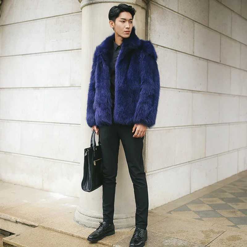 2023 New Fashion Casual Mens Fur Hooded Coat Faux Fox Fur Coat Casual Warm Zipper Short Soft and Comfortable Loose JacketXJ241102