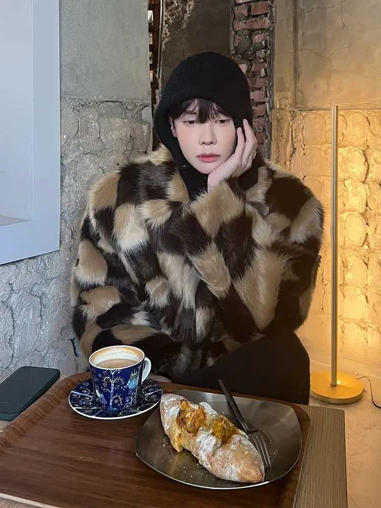 2023 Winter and Autumn New Style Product Faux Fur Mens Coat Thicken Jacket Contrast Colors Plus Sizes Faux Fur Coats V104XJ241102