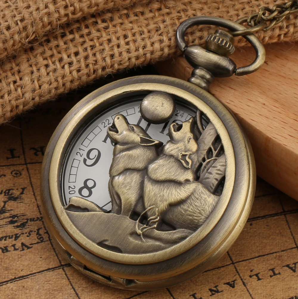 Vintage Bronze Wild Animal Pattern new Necklace Watches Wolf/Eagle/Deer/Bear/Horse/Birds 2025 Retro Elegant Quartz Pocket Clock