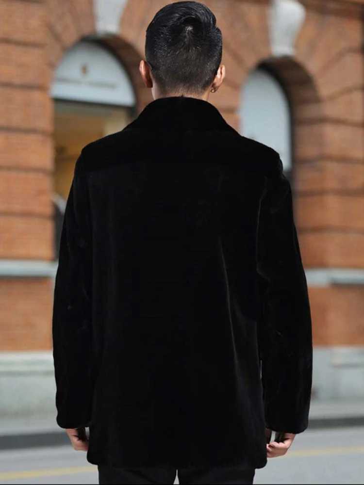 Winter Faux Fur Coat Men Thick Warm Windbreaker Long Sleeve Double-breasted Suit Collar Fur Coat Plus Size Slim Fit JacketXJ241102