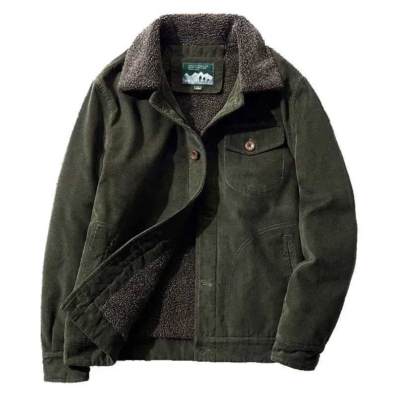Oversized 6XL Corduroy Jacket Mens Winter Thick Warmth Parkas Coats Mens Casual LTPLE Pocket Flce Jacket Mens Solid Clothing W241102