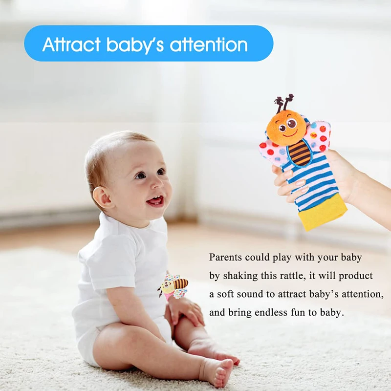 new 4Pcs/Set Baby Rattle Socks Toys Wrist & Foot Rattle Socks for 2025 Babies 0-12 Months Infant Birthday Gift for Newborn Boys Girls