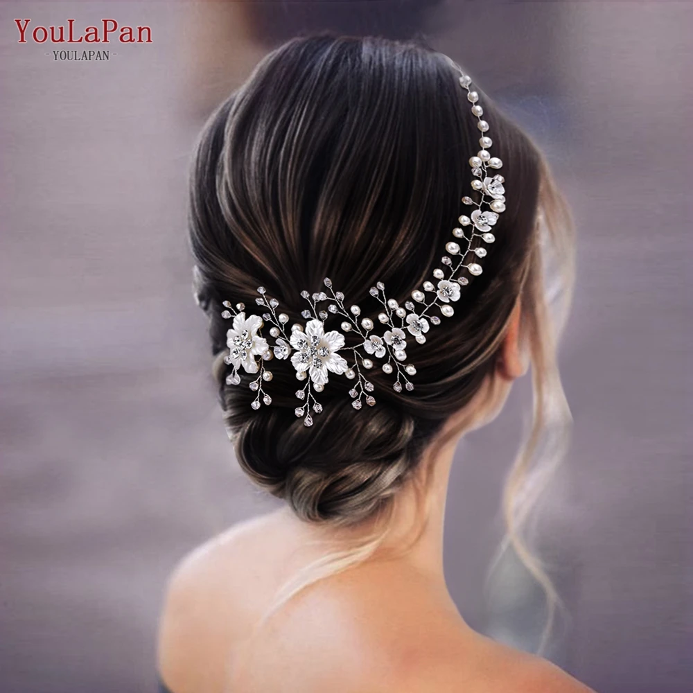 YouLaPan Flower Headpiece 2025 Wedding Headband for Bride new Crystal Pearls Women Tiara Bridal Headpieces Hair Jewelry Accessories HP295