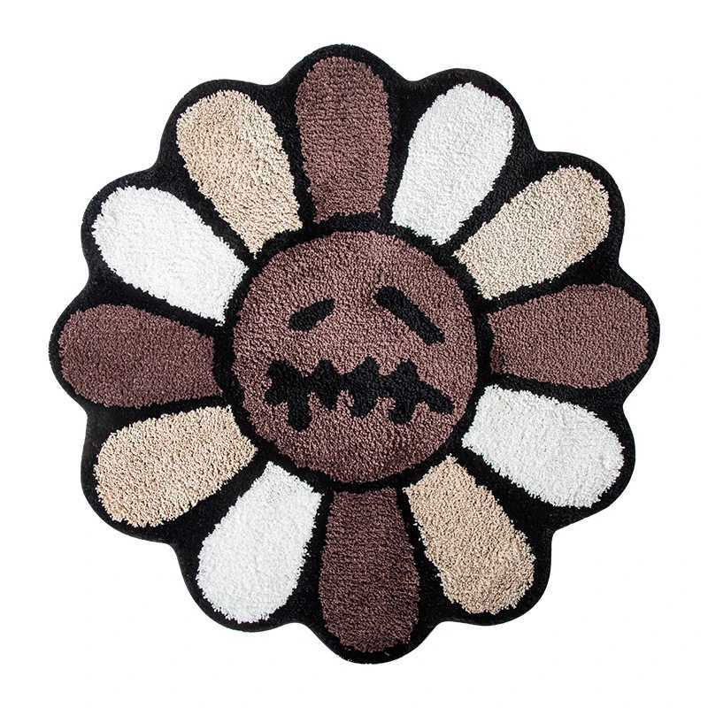 Smiling Face Tufted Rug Flower Art Rug for Bedroom Living Room Retro Rainbow Fluffy Bathroom Smile Rug Nonslip Mat Home DecorXJ241101