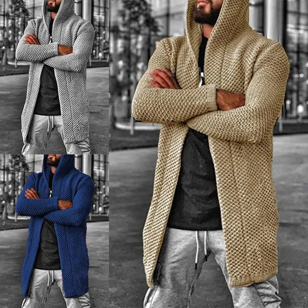 Men Knitted Cardigan Solid Color Long Sleeve Sweater Autumn Winter Thicken Warm Jacket Outerwear 241024