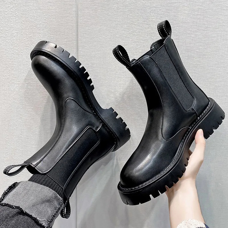 British leather anti slip motorcycle boots mens fashionable casual black platform shoes mens soft soled mens ankle boots 241031