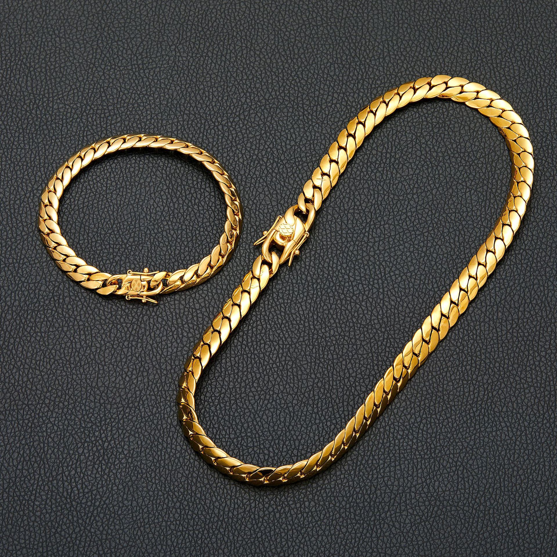 10mm Flat Snake 316L Stainless Steel Miami Cuban Chain Necklace Bracelet Jewelry