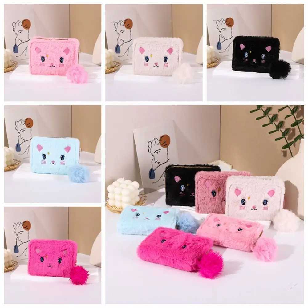 Carto Plush Embroidery Wallet Plush Ball Zipper Coin Purse Large Capacity Animal Card HolderXJ241111