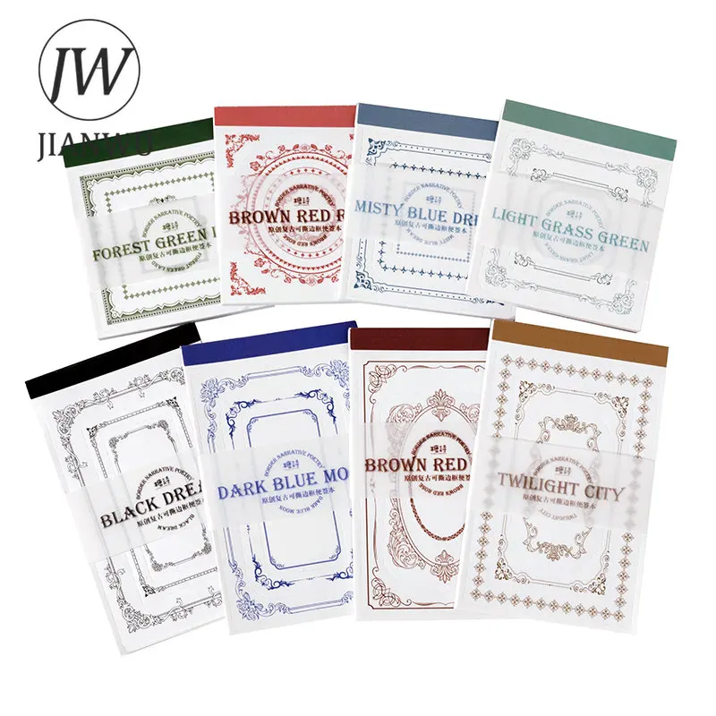 JIANWU 50 Sheets Border 2025 Poetry Series Hollow Material Paper Memo Pad Creative DIY Junk Journal new Collage Decor Base Stationery