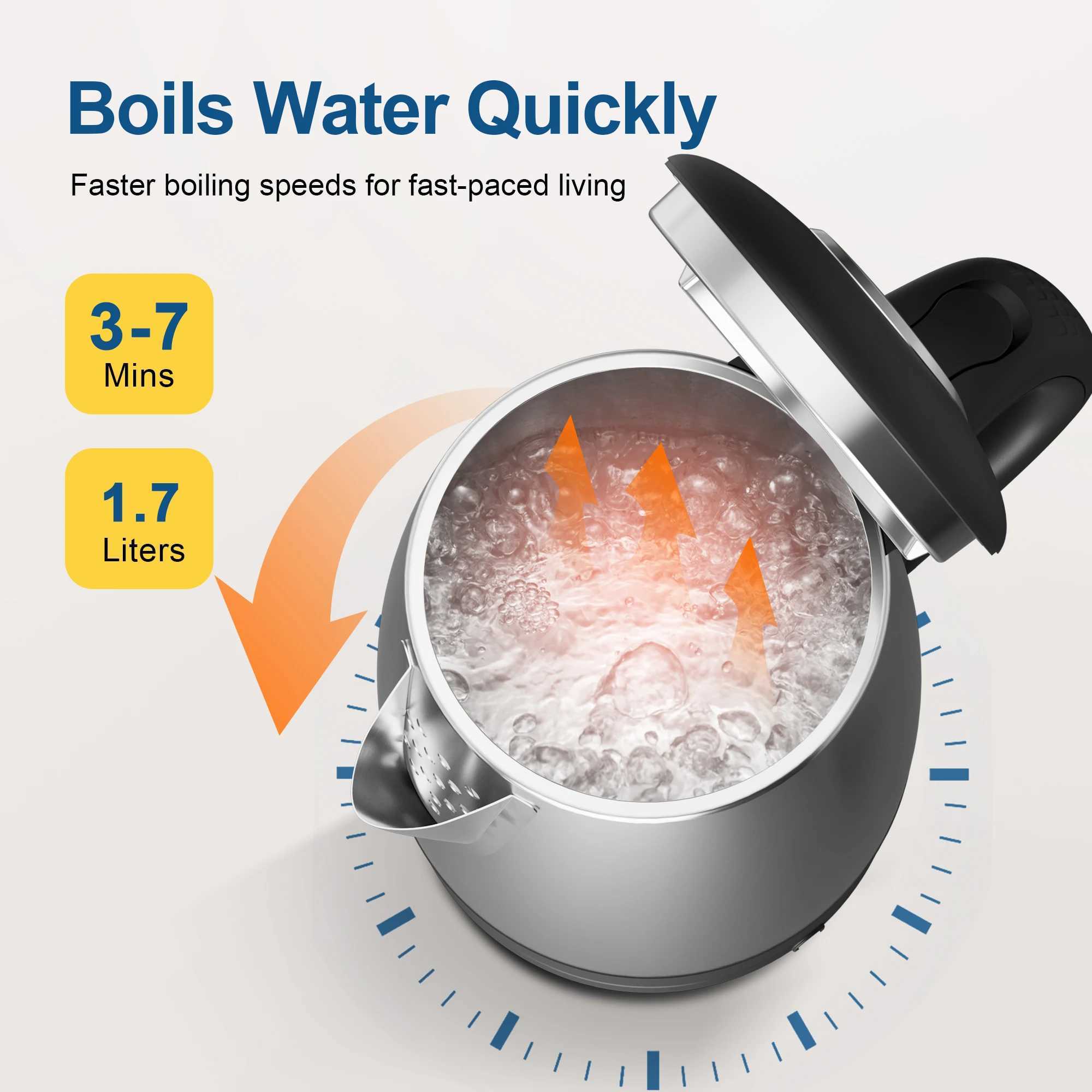 CACHOO 1.7L stainless steel electric kettle with LED indicator fast boiler hot water boiler Y241102