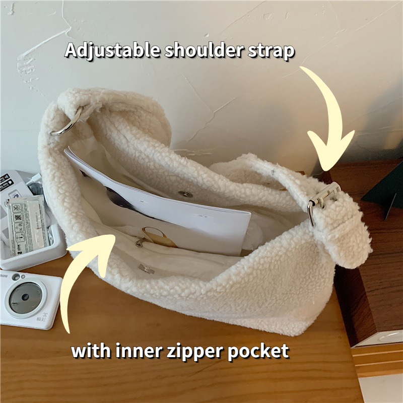 Winter Lamb Skin Women's Shoulder Bag Solid Color Soft Fluffy Plush Women's Crossbody Bag Designer Women's Casual Handbag