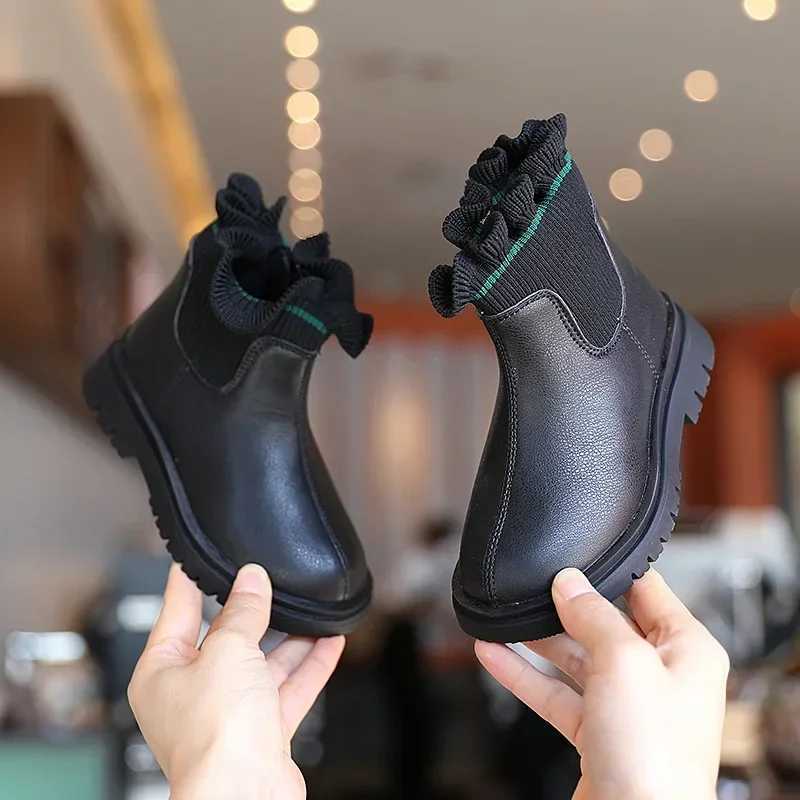 New Princess Knitted Short Boots Little Girls Casual Shoes Autumn Warm Childrens Leather Boots M241102