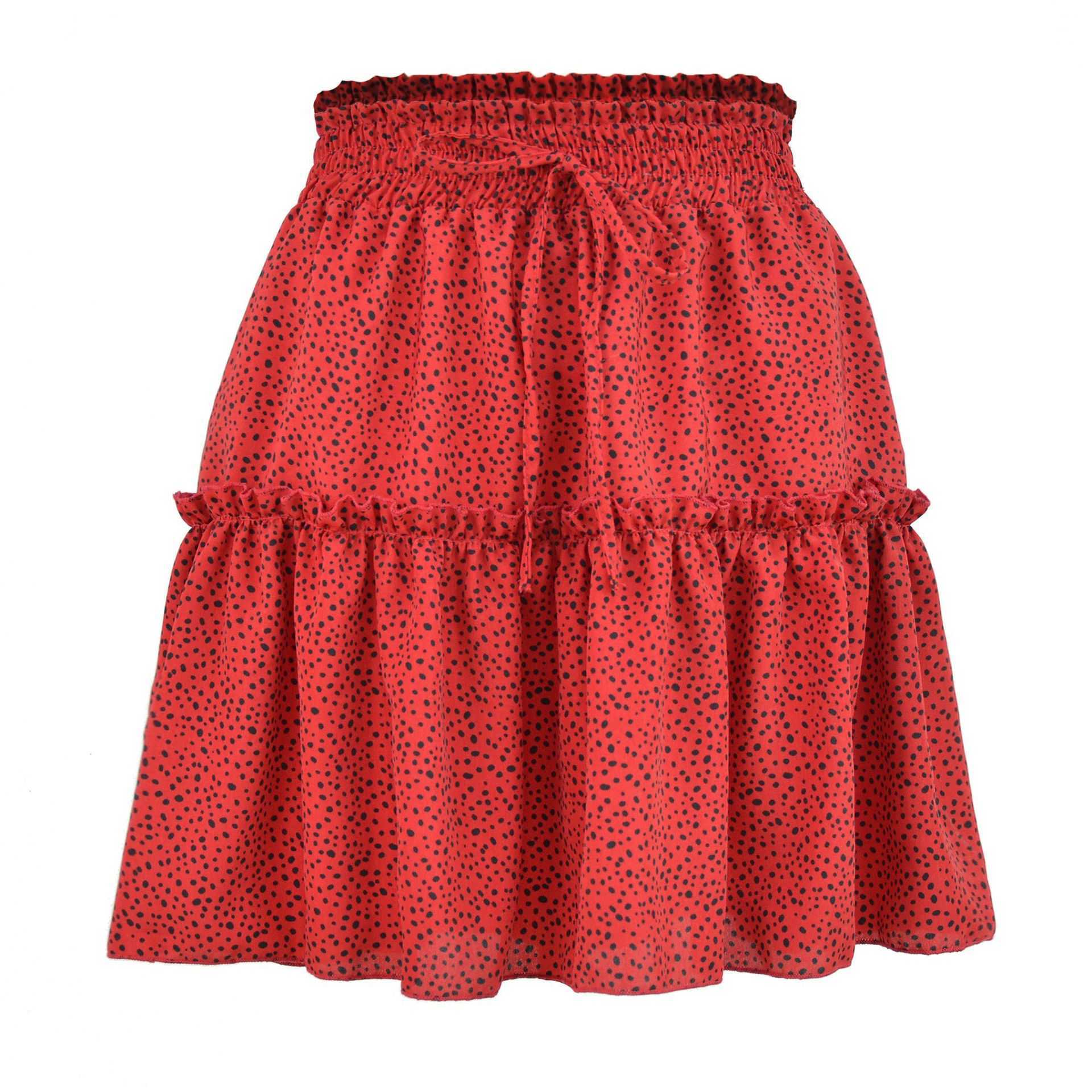 Women Ruffle Skirt Summer WoMens High Waist Chiffon Large Hem Skirt Print Pleated Dot Skirt Length Adult Skirts 241023