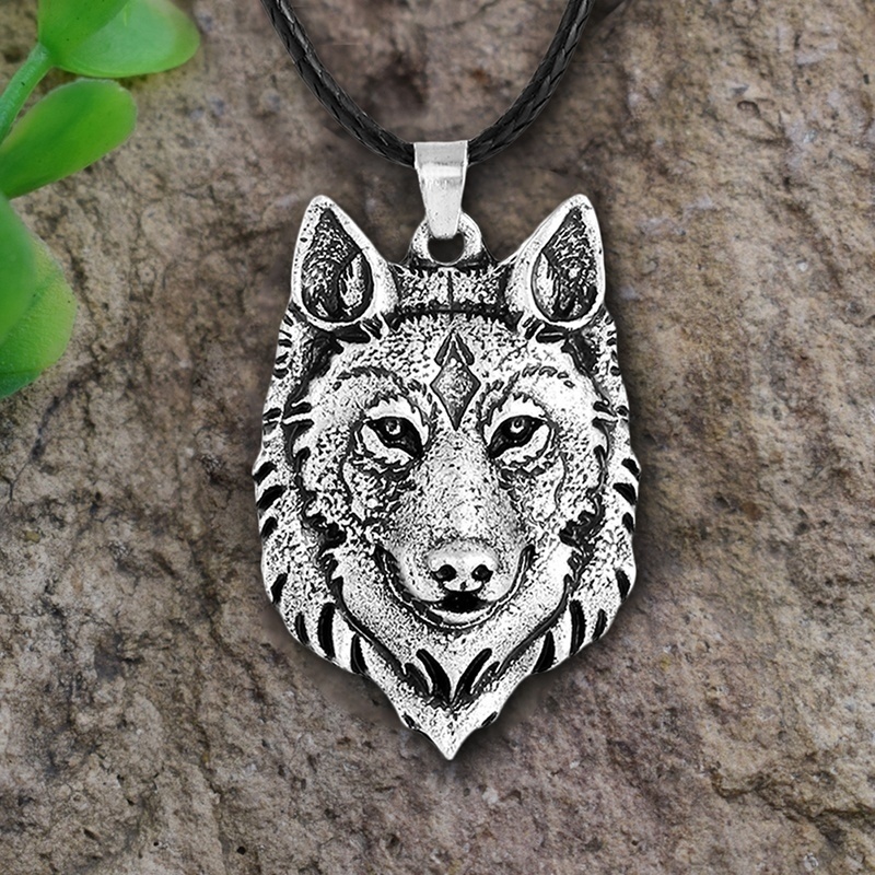 Mens Jewellery Tibetan Silver Wolf Head Pendant Necklace for Men Vintage Amulet Animal Viking Men Gift Jewelry Collar Hombre