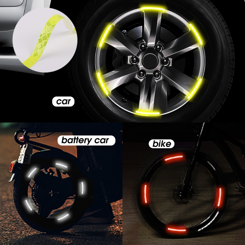 20Pcs Car Wheel Hub Sticker Tire Rim Luminous Stickers Roadway Safety Warning Reflective Strip for Auto Motorcyclec